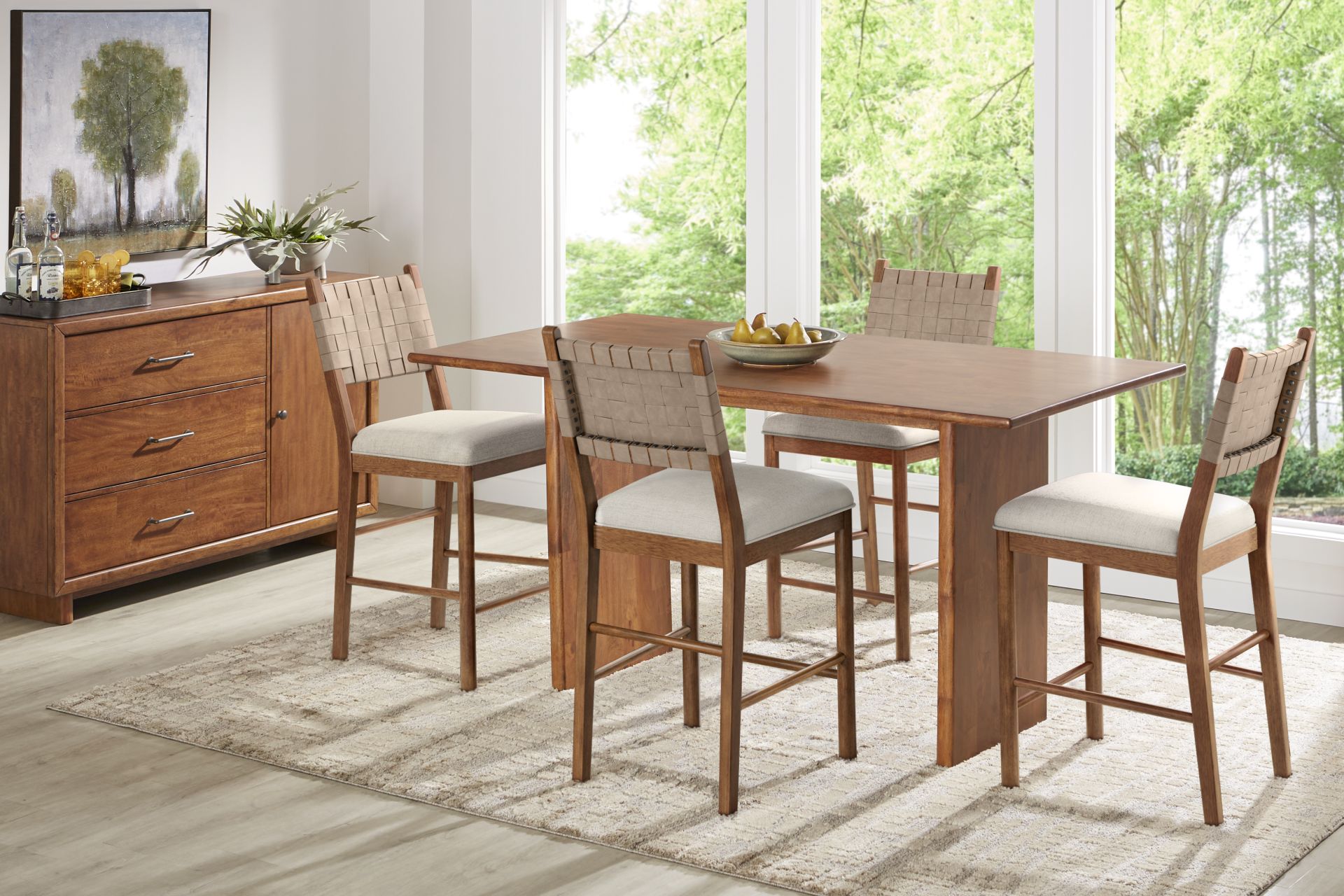 Surrey Ellis Brown 5 Pc Counter Height Dining Room with Strap Back Stools - Image 1