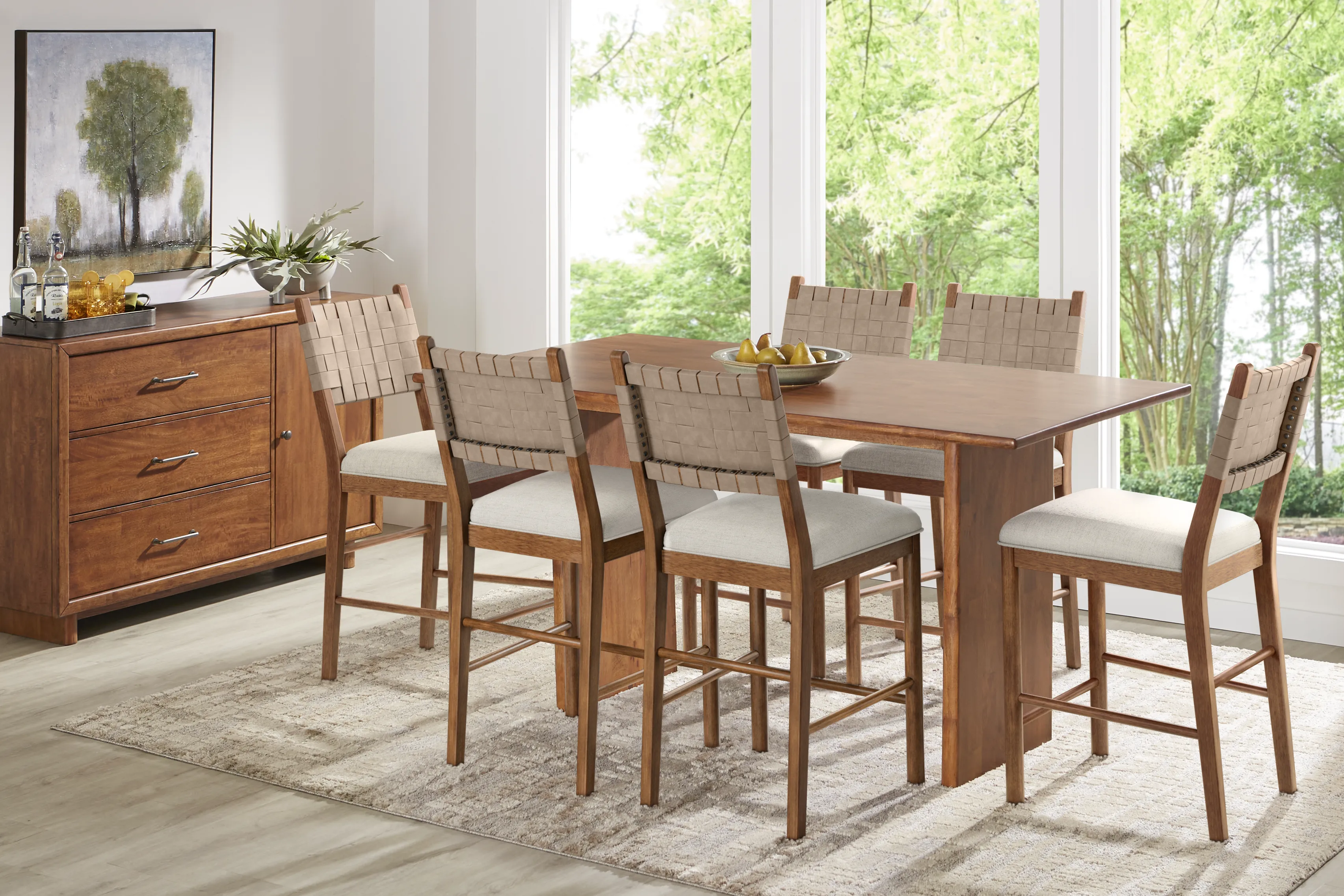 Surrey Ellis Brown 7 Pc Counter Height Dining Room with Strap Back Stools - Thumbnail - Image 1