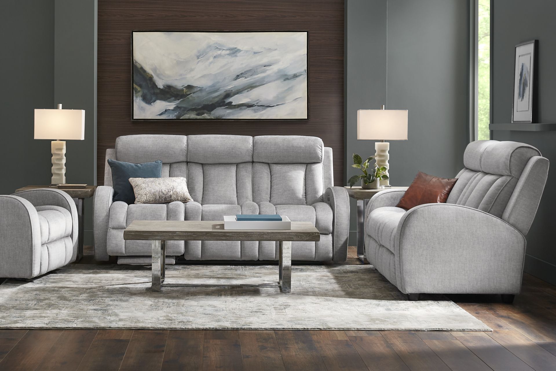 Copperfield Gray 5 Pc Living Room with Dual Power Reclining Sofa - Image 1