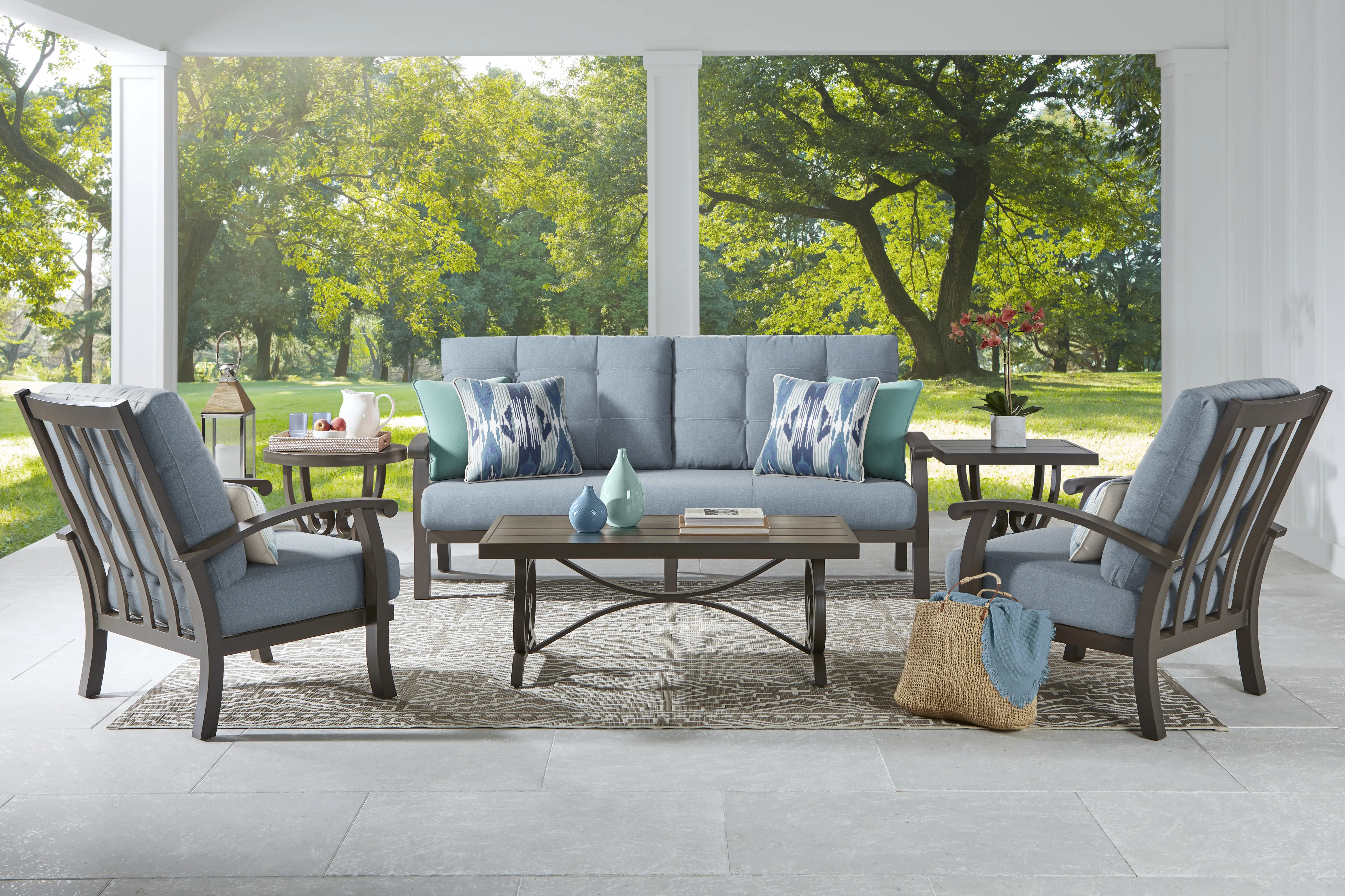 Lake Breeze 4 Pc Bronze Metal Blueberry Blue Aluminum Outdoor
