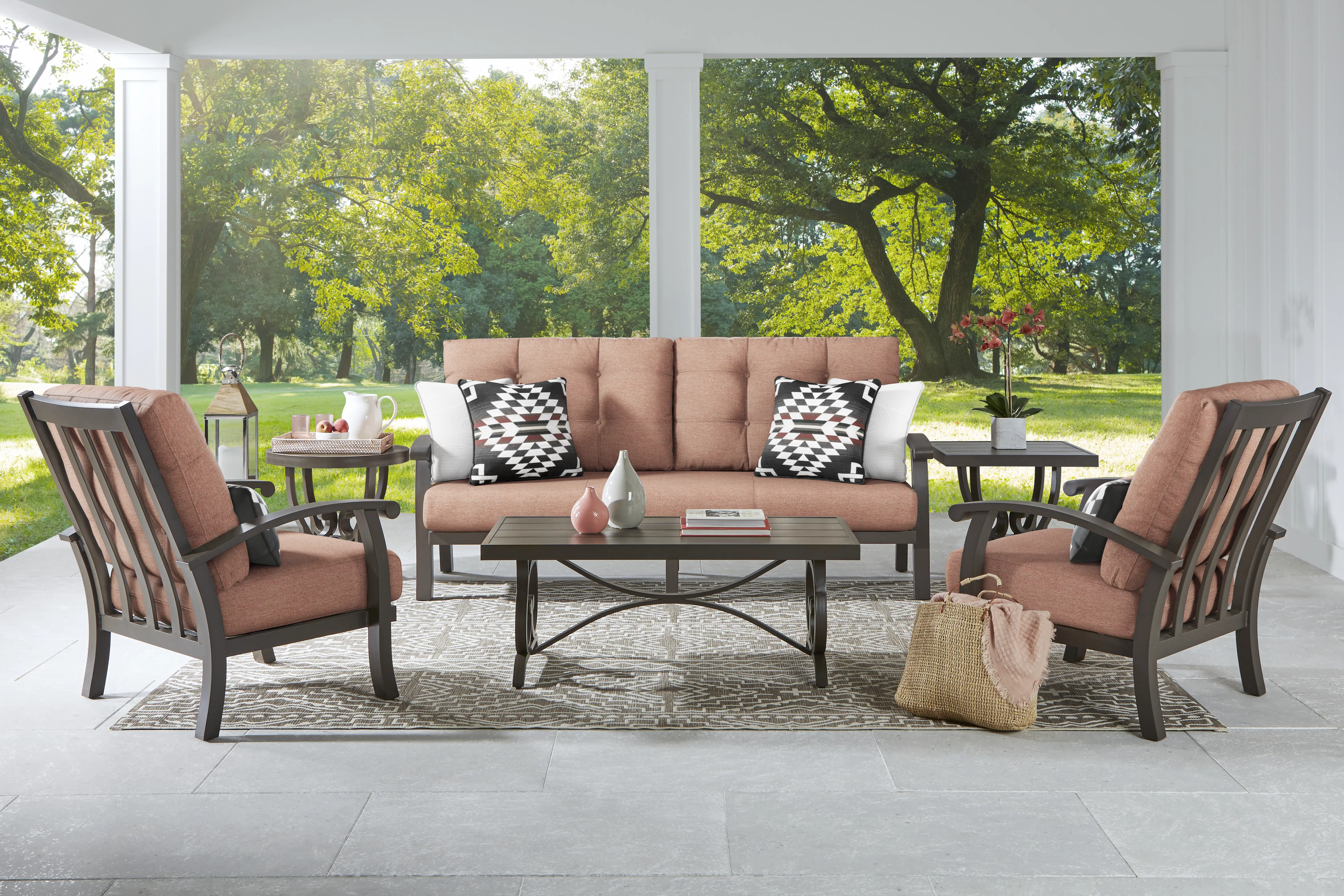 Lake Breeze Aged Bronze Outdoor 4 Pc Seating Set with Terracotta Cushions - Thumbnail - Image 1