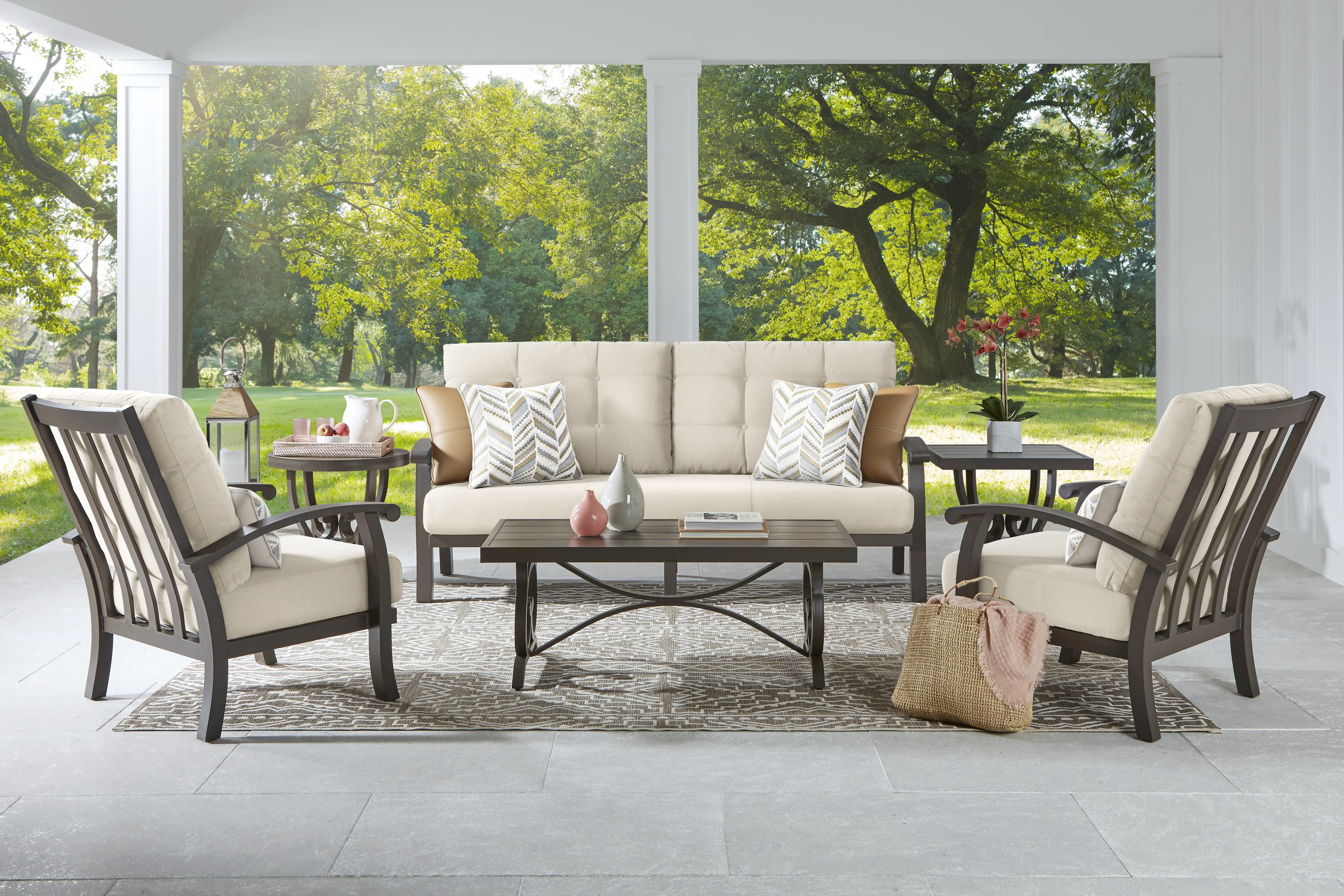 Lake Breeze Aged Bronze Outdoor 4 Pc Seating Set with Desert Cushions - Thumbnail - Image 1
