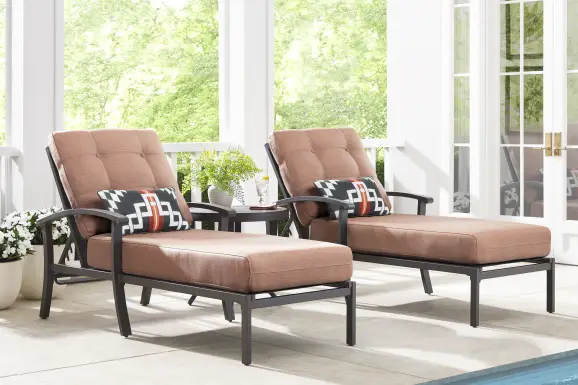 Lake Breeze Aged Bronze Outdoor Chaise with Terracotta Cushions, Set of 2