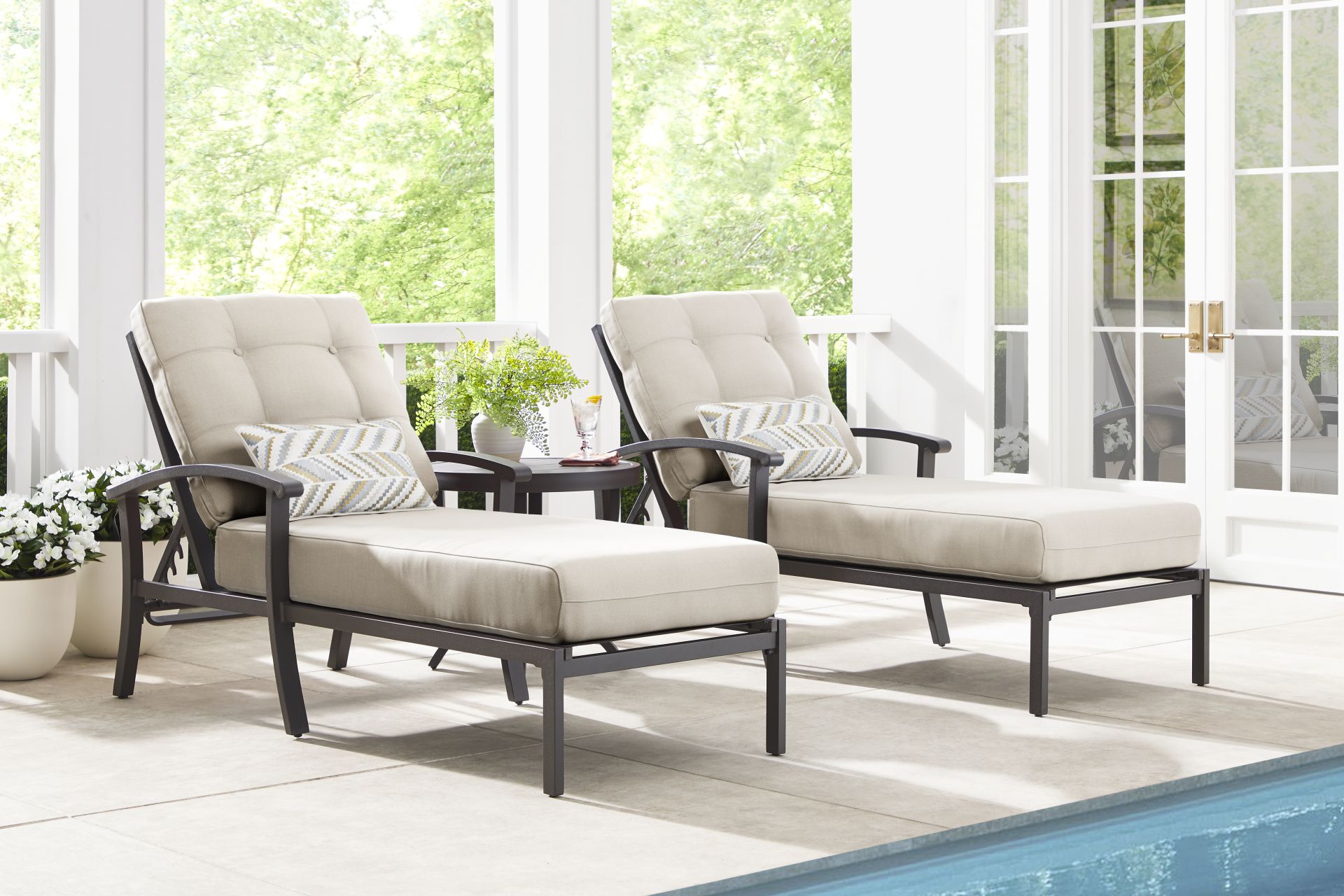 Lake Breeze Aged Bronze Outdoor Chaise with Desert Cushions, Set of 2 - Image 2