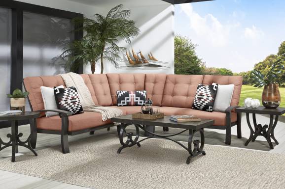 Lake Breeze Aged Bronze 3 Pc Outdoor Sectional with Terracotta Cushions