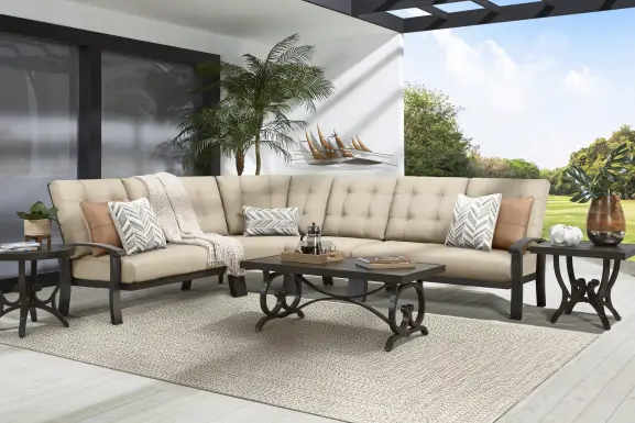Lake Breeze Aged Bronze 4 Pc Outdoor Sectional with Hemp-Colored Cushions