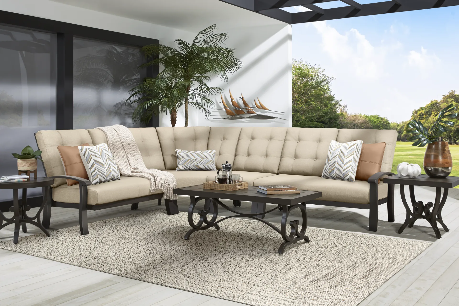 Lake Breeze Aged Bronze 4 Pc Outdoor Sectional with Hemp-Colored Cushions - Image 1