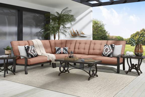 Lake Breeze Aged Bronze 4 Pc Outdoor Sectional with Terracotta Cushions