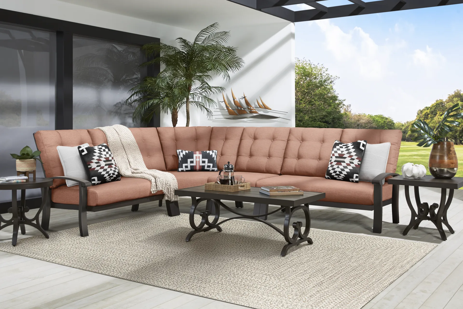 Lake Breeze Aged Bronze 4 Pc Outdoor Sectional with Terracotta Cushions - Image 1