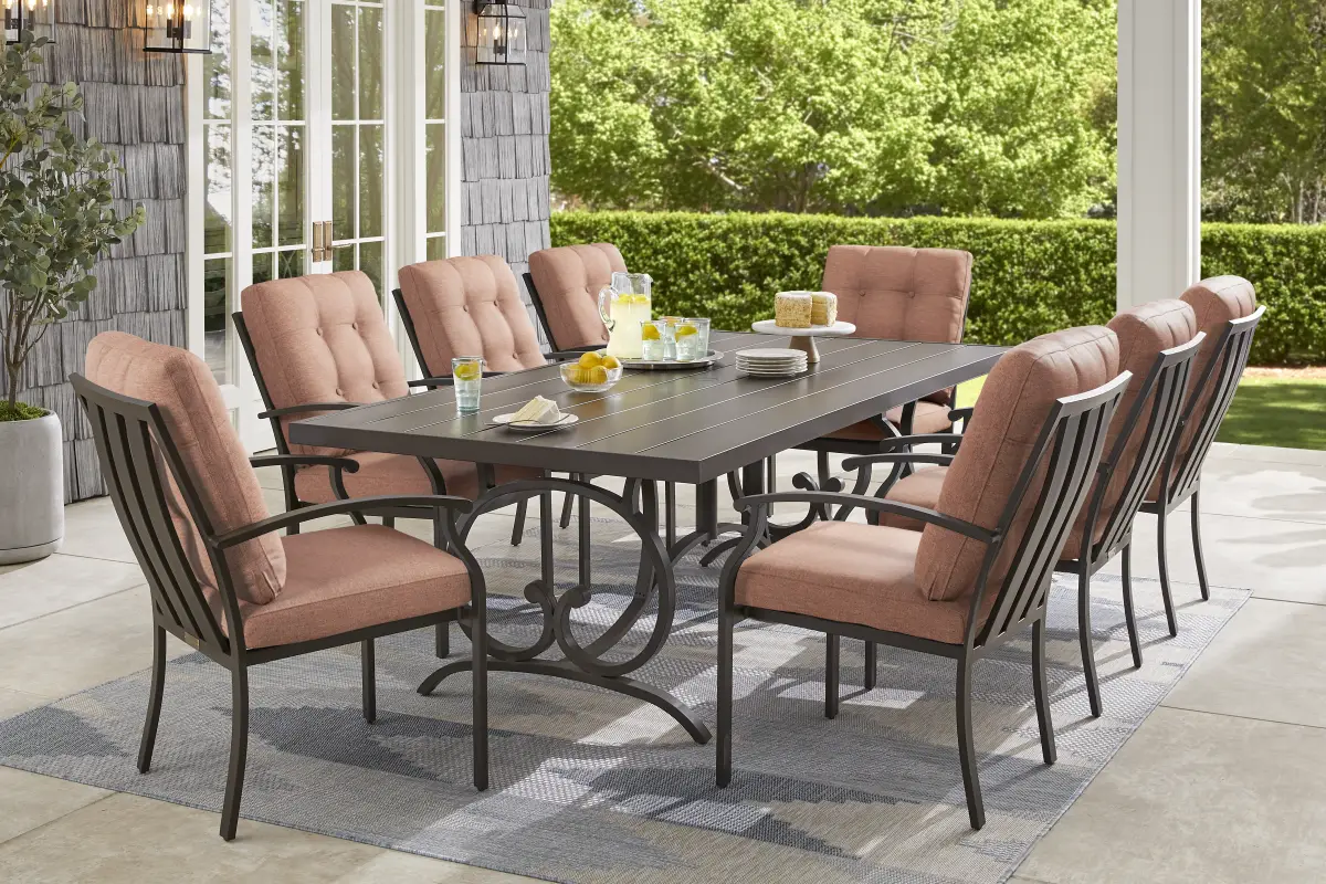 Lake Breeze Aged Bronze 7 Pc Outdoor Dining Set with Terracotta Cushions