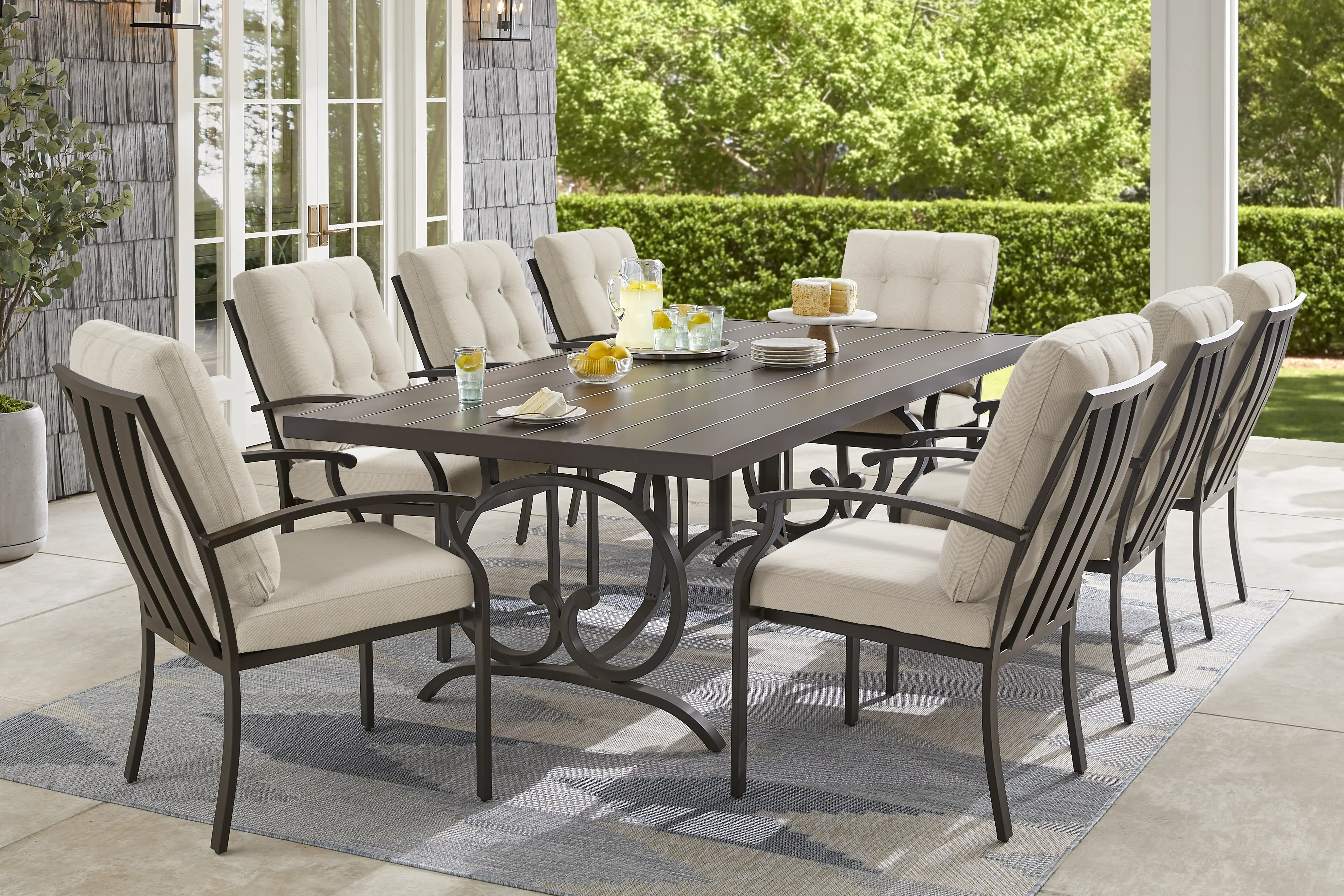 Lake Breeze Aged Bronze 7 Pc Outdoor Dining Set with Desert Cushions - Thumbnail - Image 1