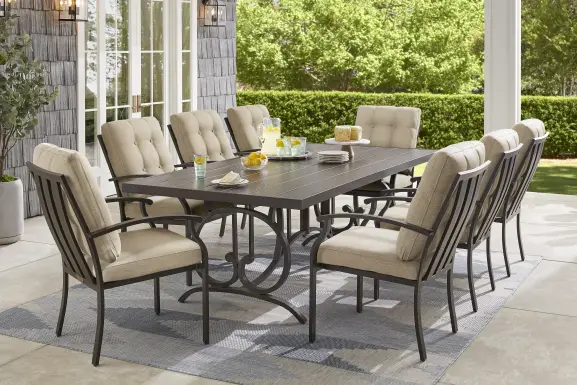 Lake Breeze Aged Bronze 7 Pc Outdoor Dining Set with Hemp-Colored Cushions