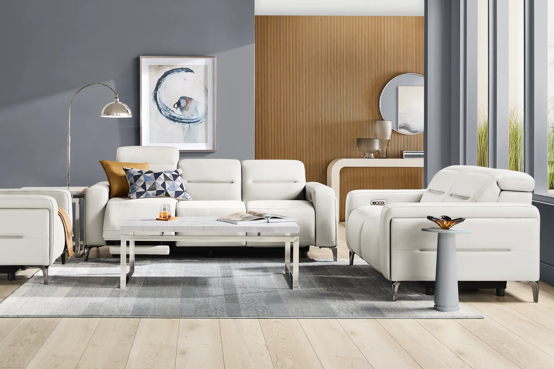 Amalfi White Leather 8 Pc Dual Power Reclining Living Room - Image 1