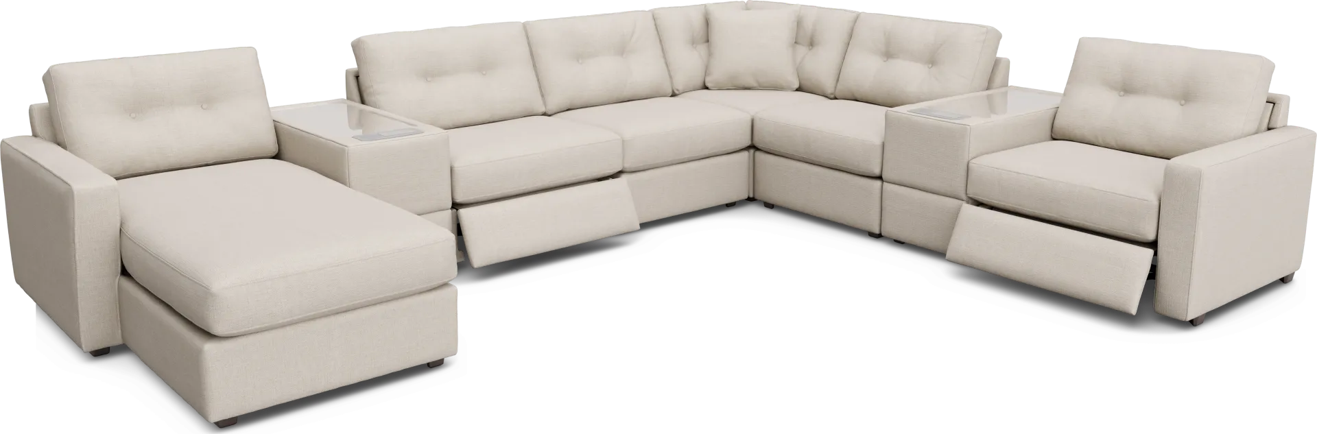 Off-White 8 Pc Power Reclining ModularOne with Media Consoles - Image 1