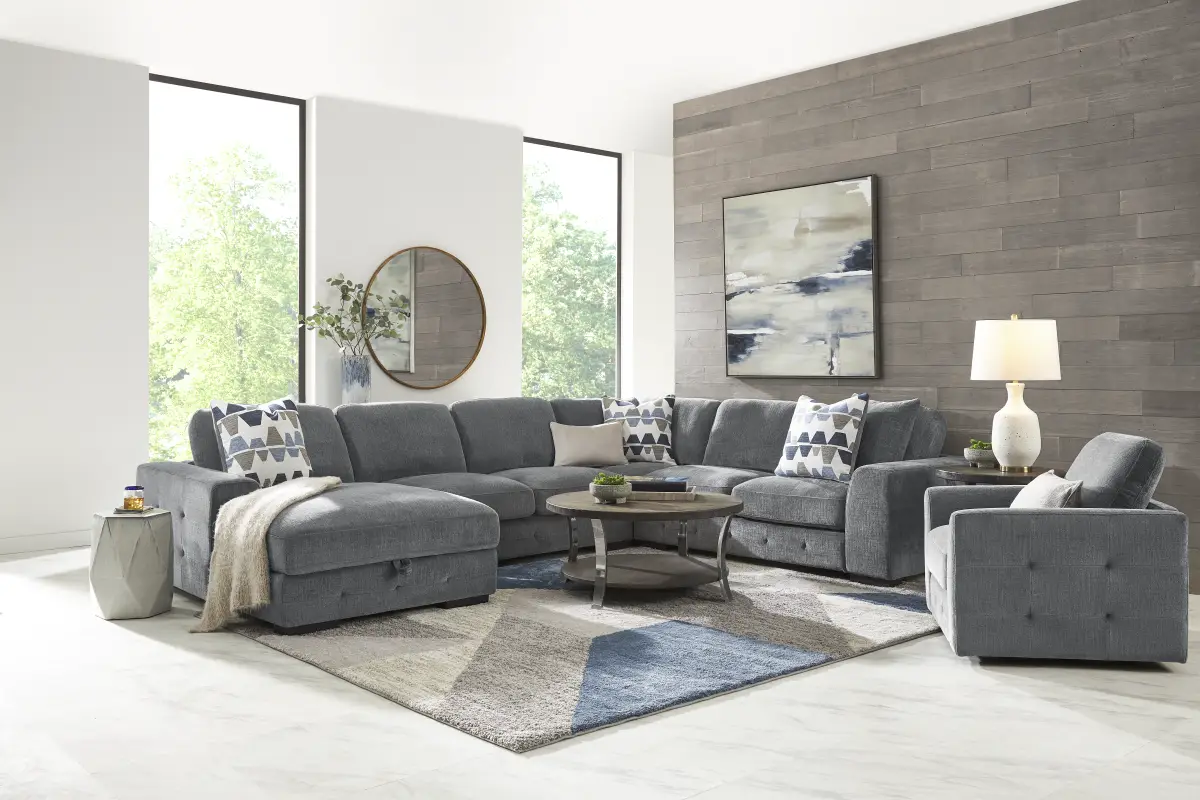 Marcola 7 Pc Ash Beige,Gray Woven Living Room Set With 4 Pc Left