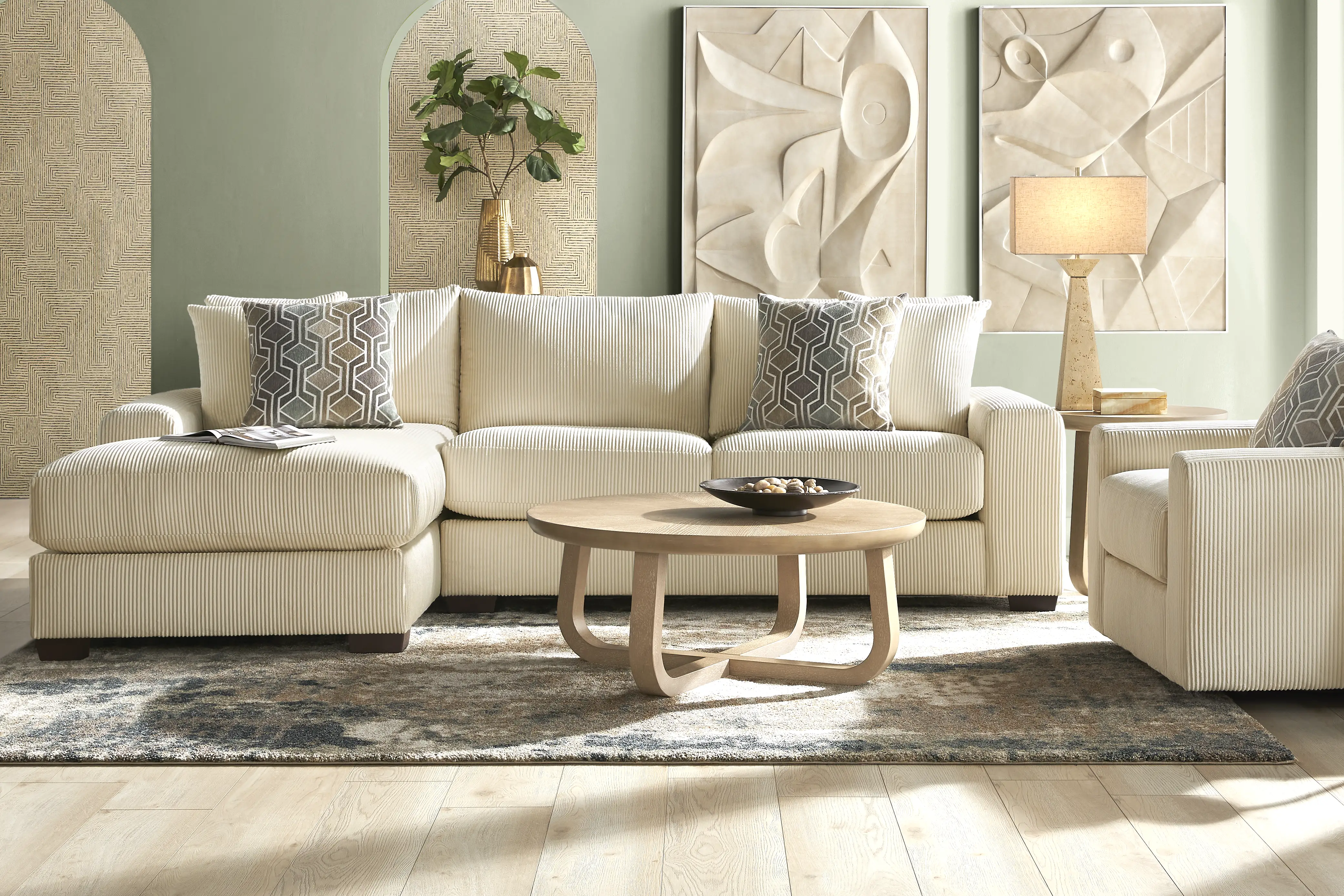 Drew & Jonathan Cordelle Cream Beige Corduroy 2 Pc With Left Chaise Arm Sectional
