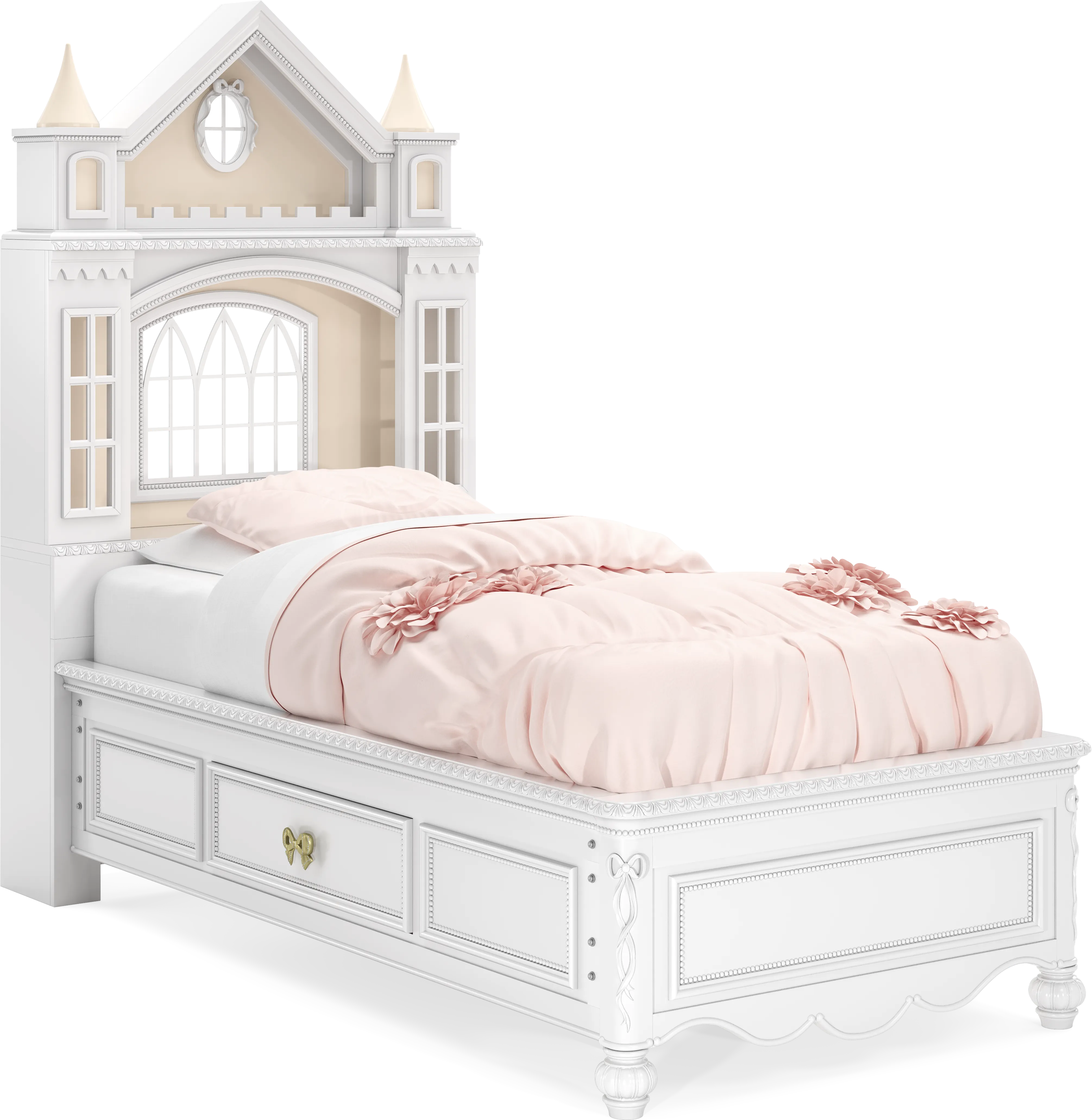 Disney Princess Sparkle White Twin Castle Bed with Storage Side Rails - Thumbnail - Image 1
