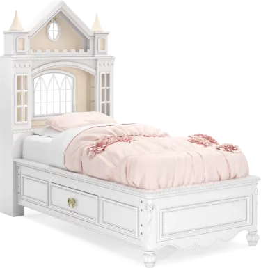 Disney Princess Sparkle White Twin Castle Bed with Storage Side Rails