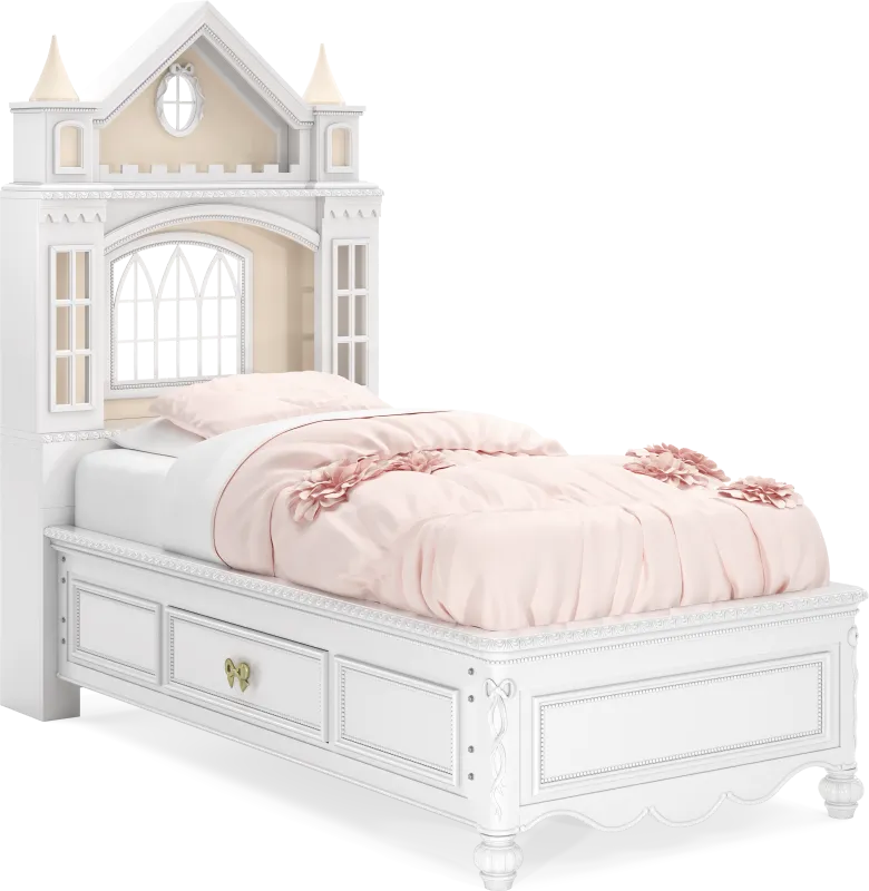 Disney Princess Sparkle White Twin Castle Bed with Storage Side Rails