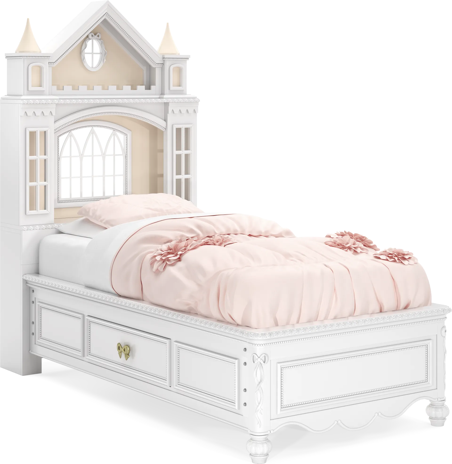 Disney Princess Sparkle White Twin Castle Bed with Storage Side Rails - Image 1
