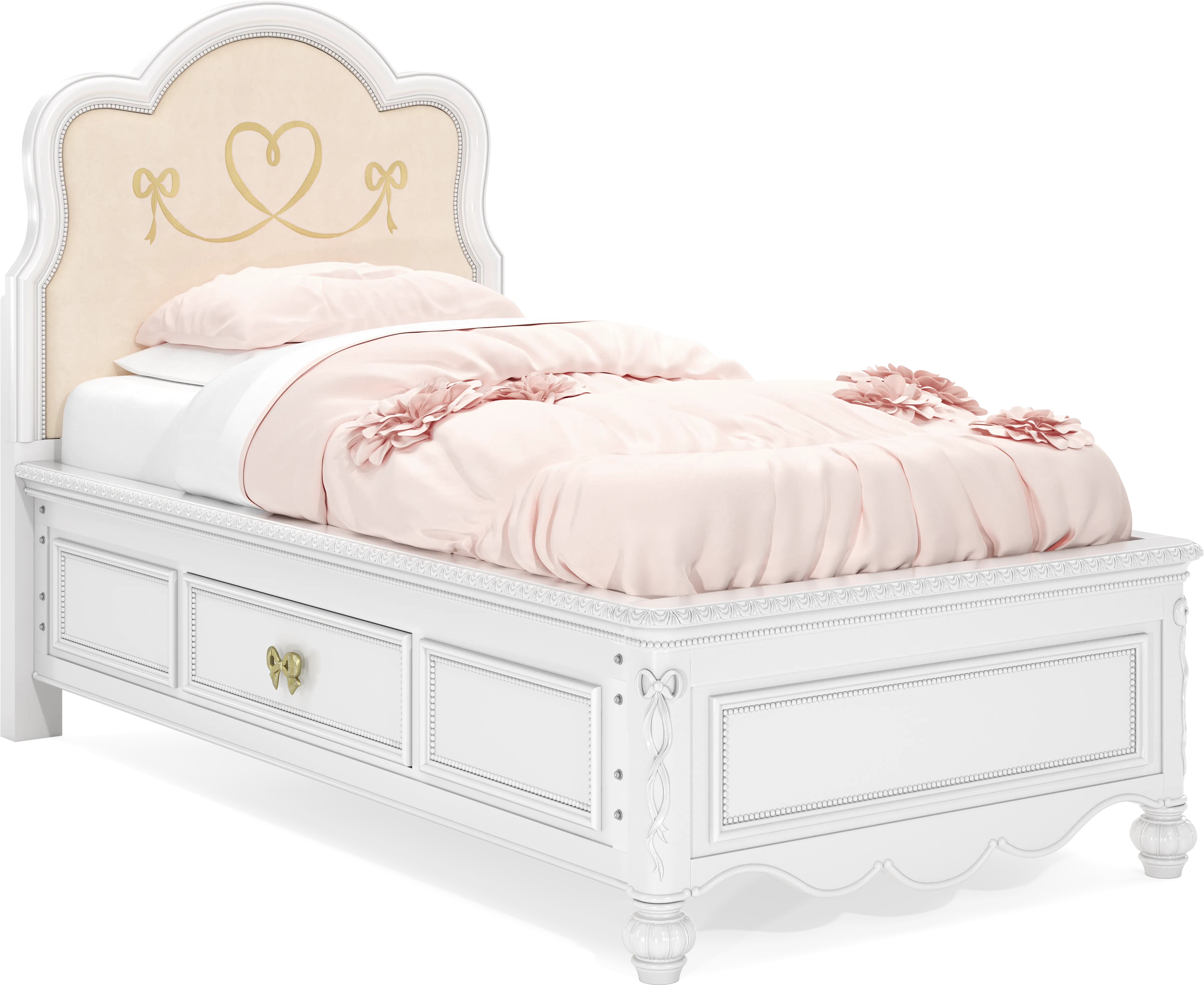 Disney Princess Sparkle White Twin Upholstered Panel Bed with Storage Side Rails - Thumbnail - Image 1