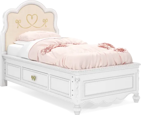 Disney Princess Sparkle White Twin Upholstered Panel Bed with Storage Side Rails