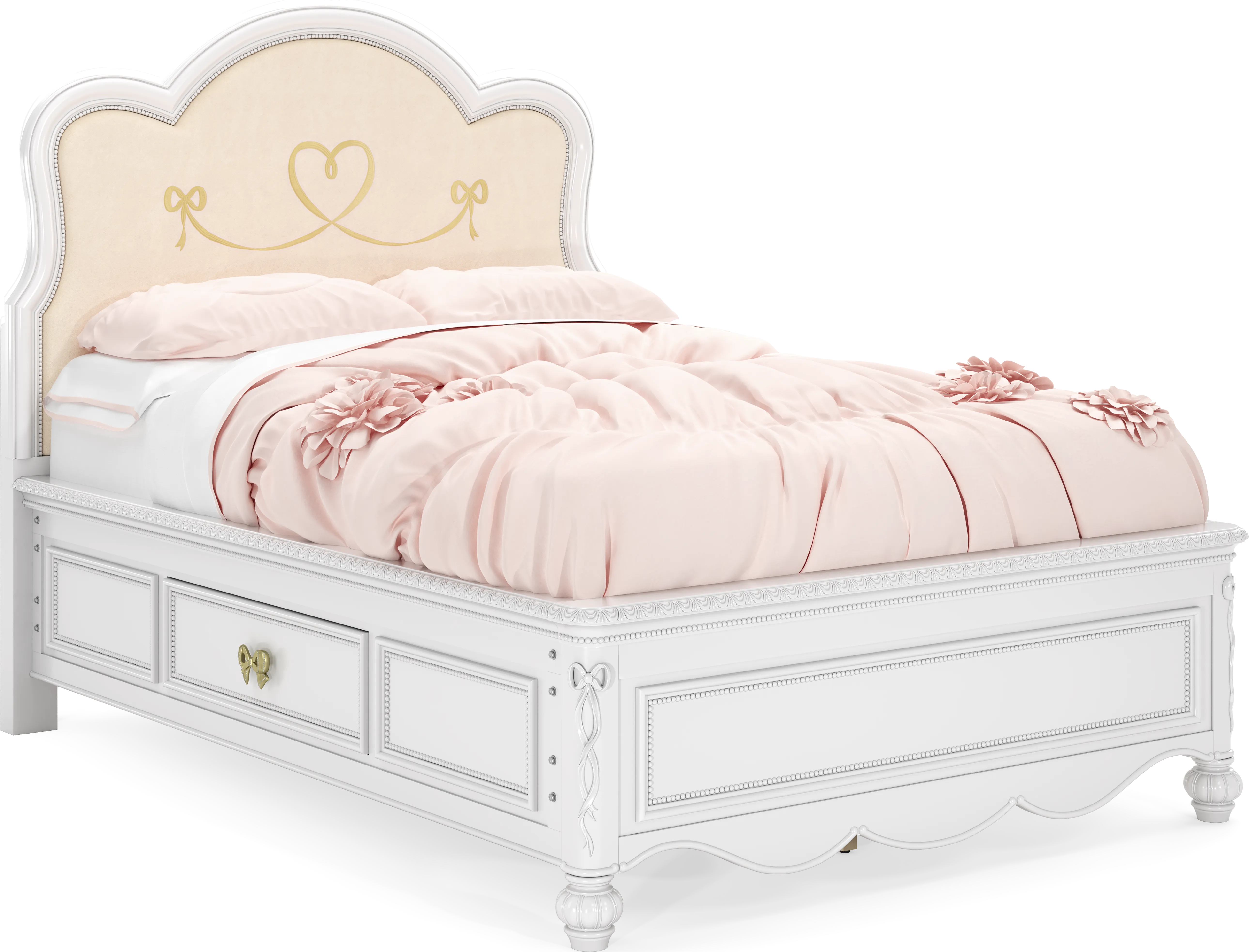 Disney Princess Sparkle White Full Upholstered Panel Bed with Storage Side Rails - Thumbnail - Image 1