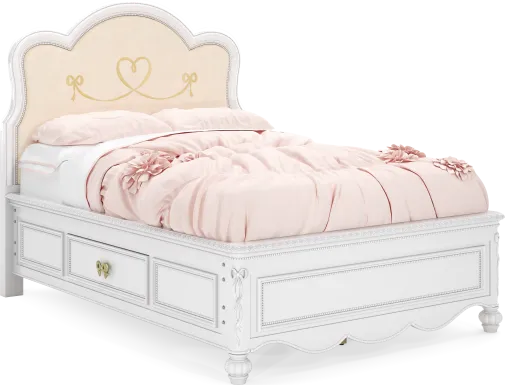 Disney Princess Sparkle White Full Upholstered Panel Bed with Storage Side Rails