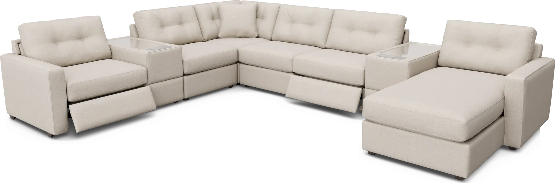 Off-White 8 Pc Power Reclining ModularOne with Media Consoles - Image 1