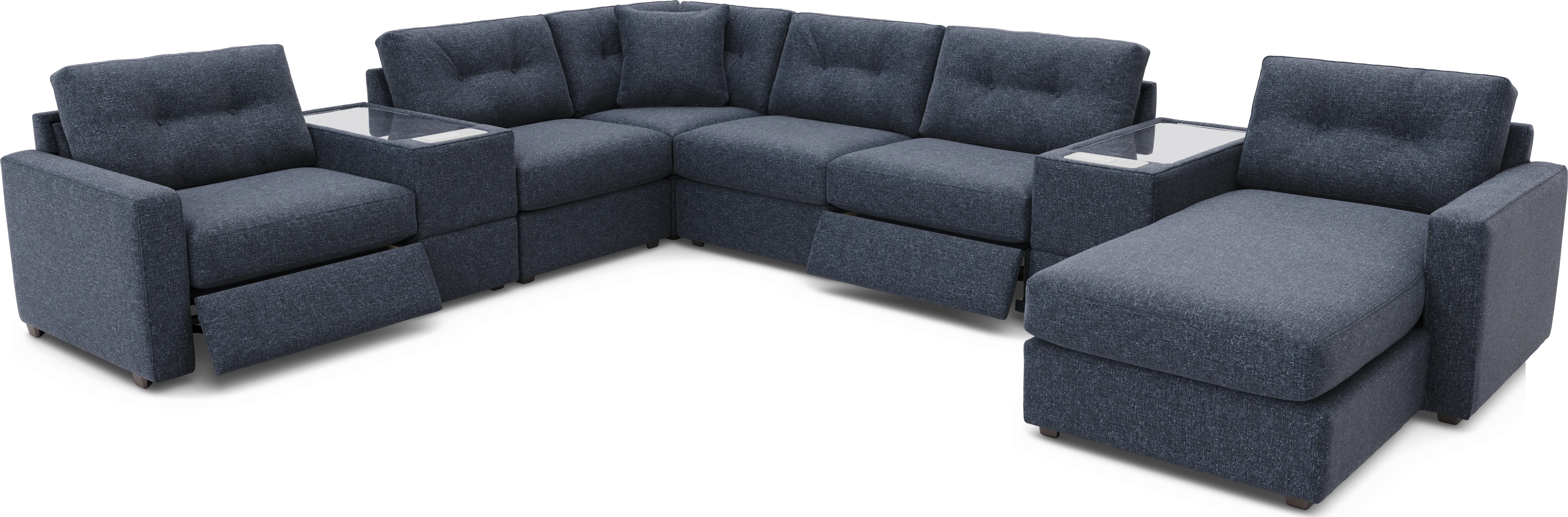 Dark Blue 8 Pc Power Reclining ModularOne with Media Consoles - Thumbnail - Image 1