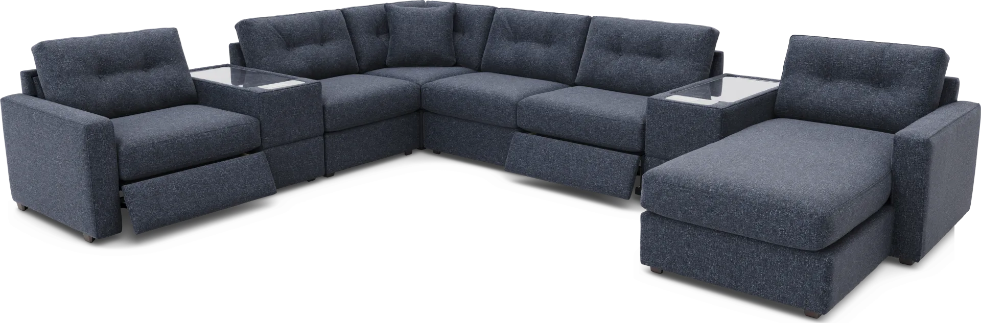 Dark Blue 8 Pc Power Reclining ModularOne with Media Consoles