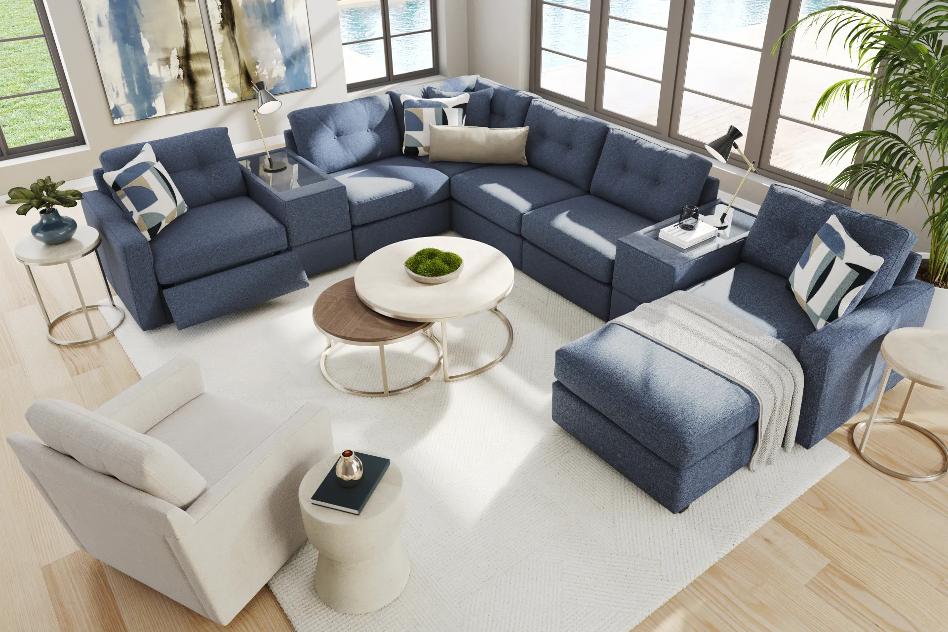 Dark Blue 8 Pc Power Reclining ModularOne - Image 2