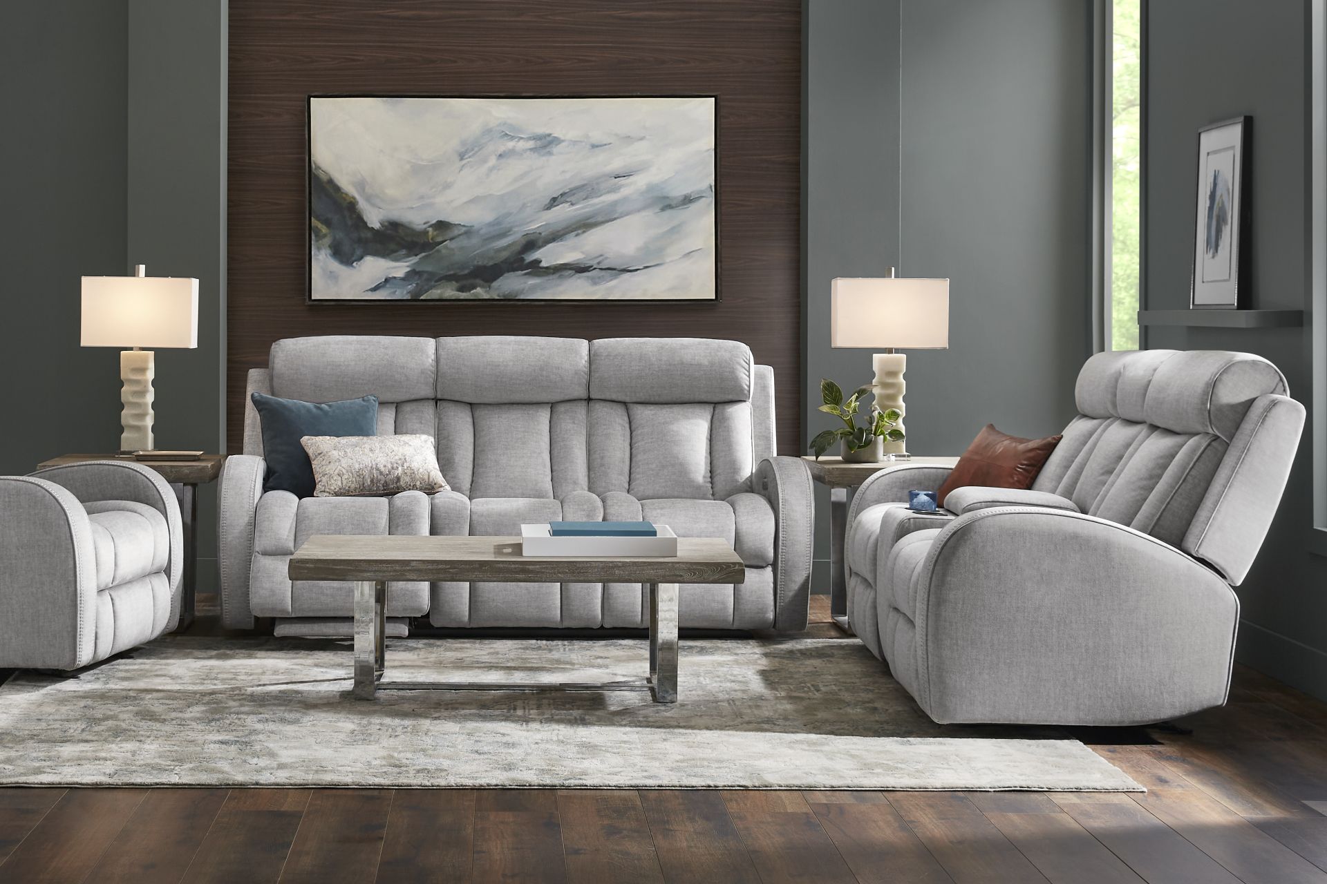 Copperfield Gray 8 Pc Dual Power Reclining Living Room - Image 1