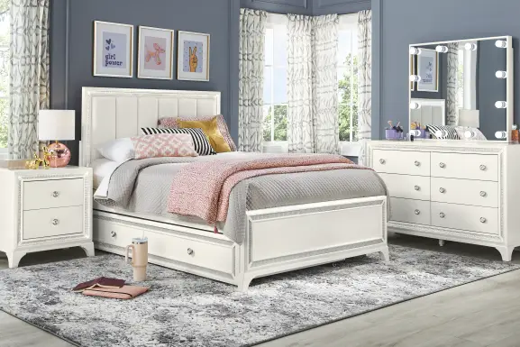 Kids Alyssa White Full Lighted Bedroom