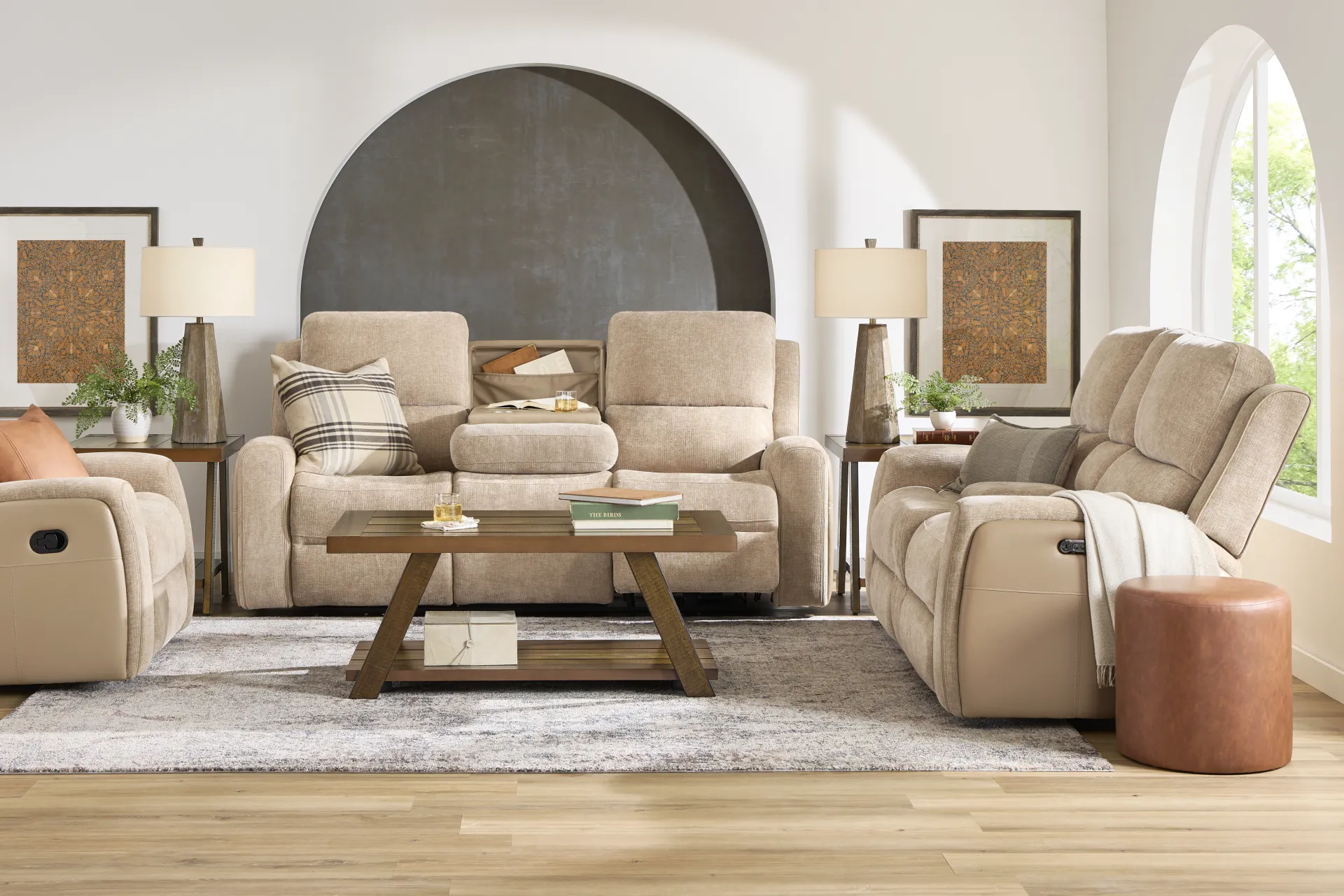 Harrison Beige Dual Power Reclining Loveseat - Image 1