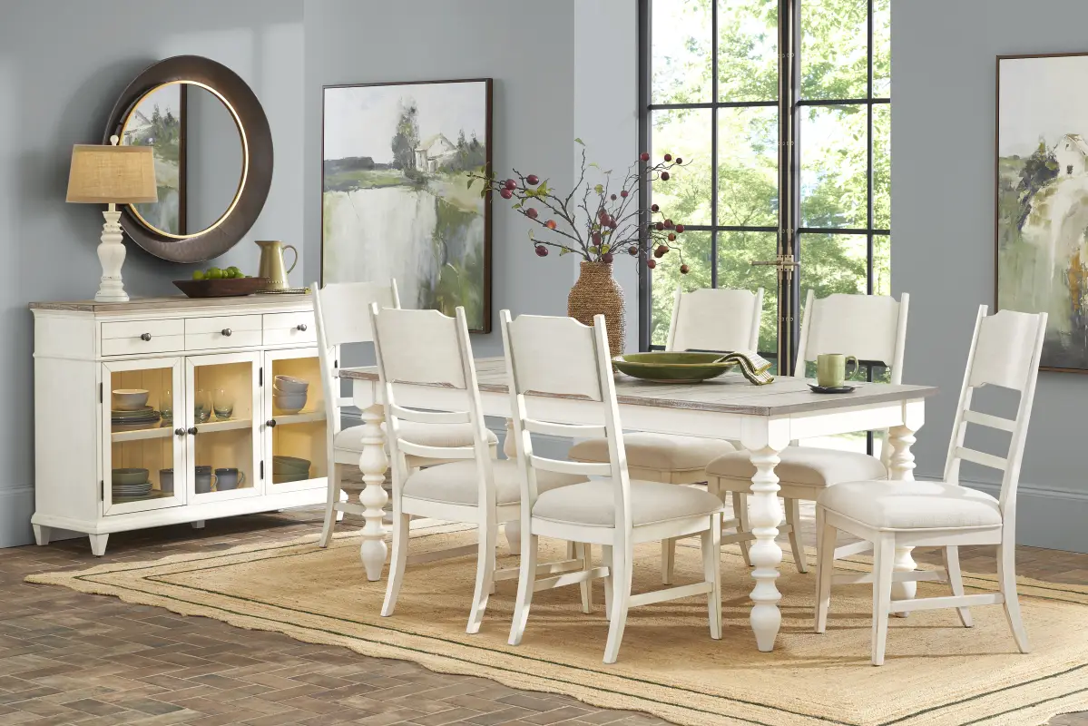 Lainey Cottage White 5 Pc Dining Room with Ladder Back Chairs