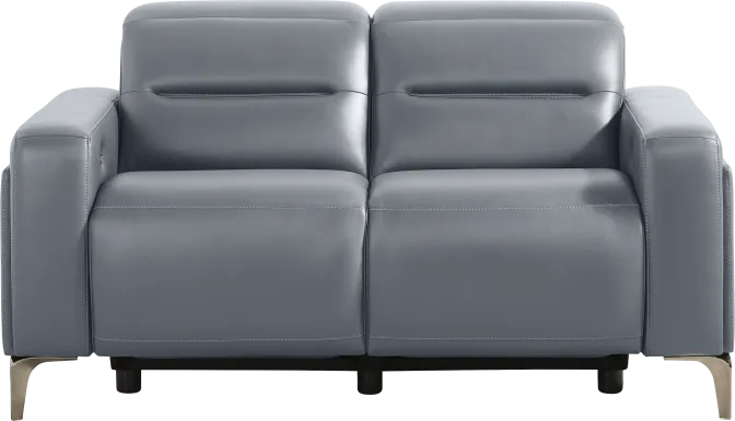 Amalfi Blue Leather Dual Power Reclining Loveseat