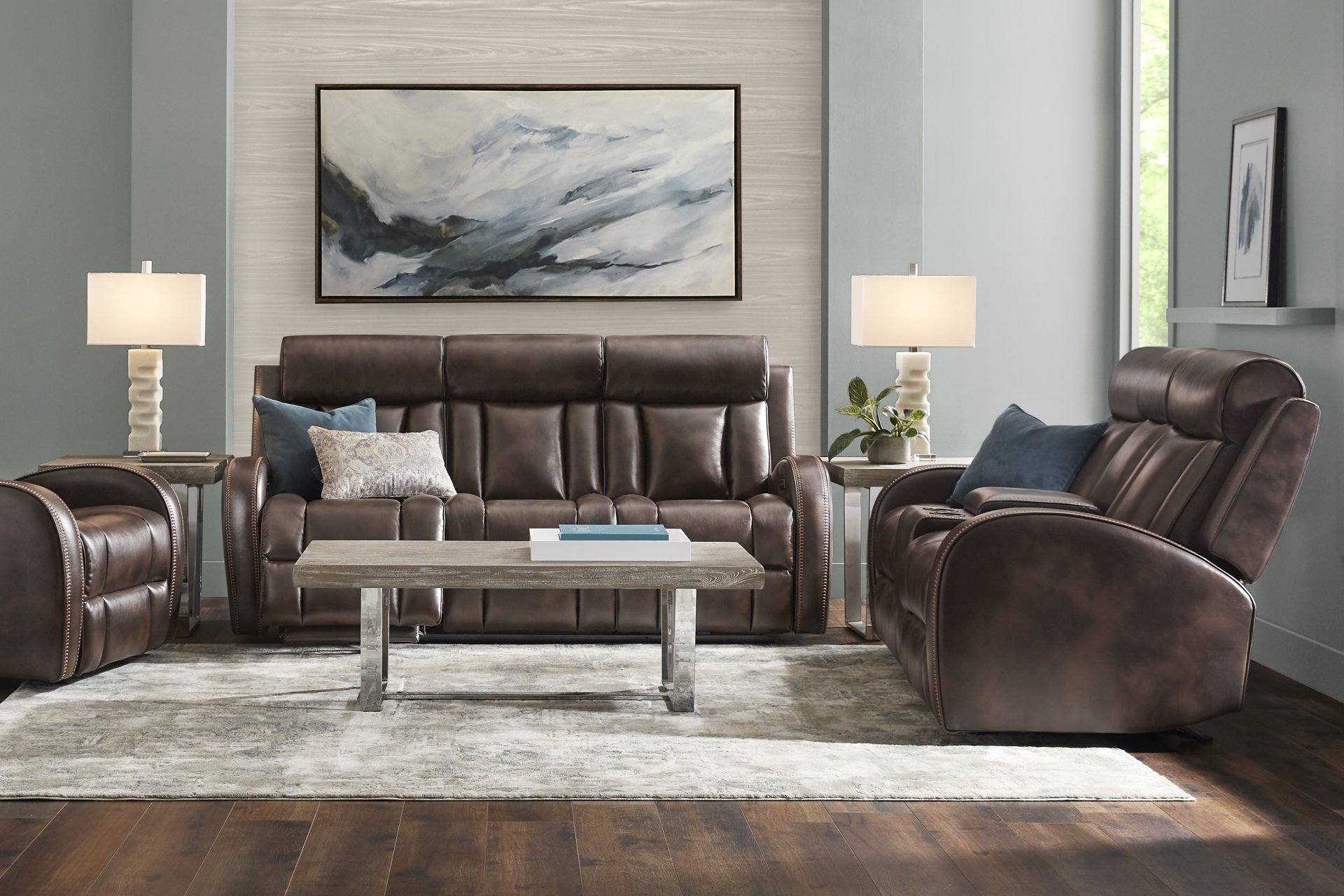 Copperfield Brown 5 Pc Dual Power Reclining Living Room full room