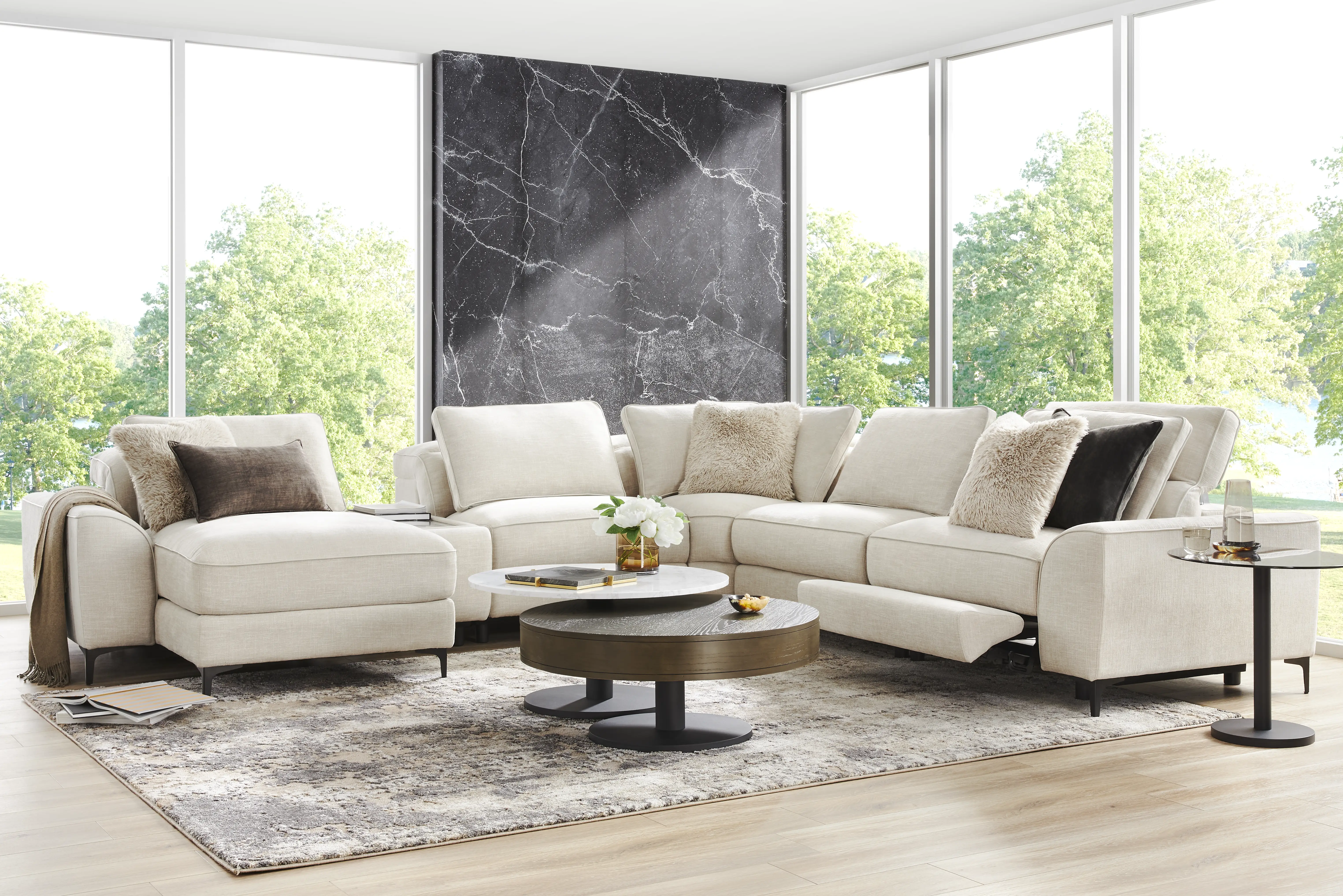 Aspen Sand 6 Pc Dual Power Reclining Sectional with Media Console - Thumbnail - Image 2