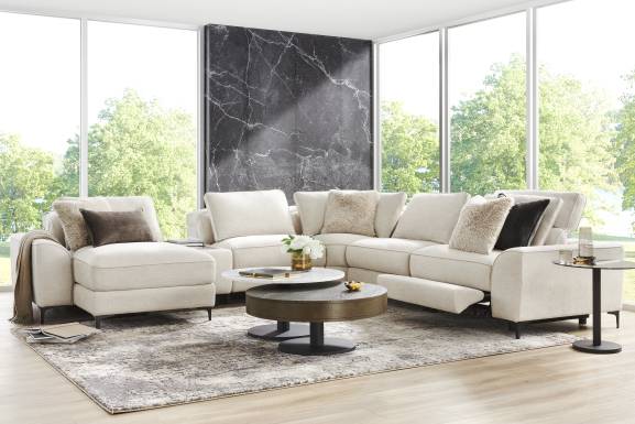 Aspen Sand 6 Pc Dual Power Reclining Sectional with Media Console