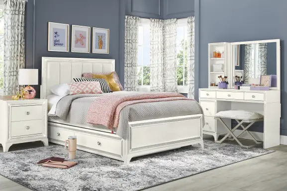 Kids Alyssa White Full Lighted Bedroom