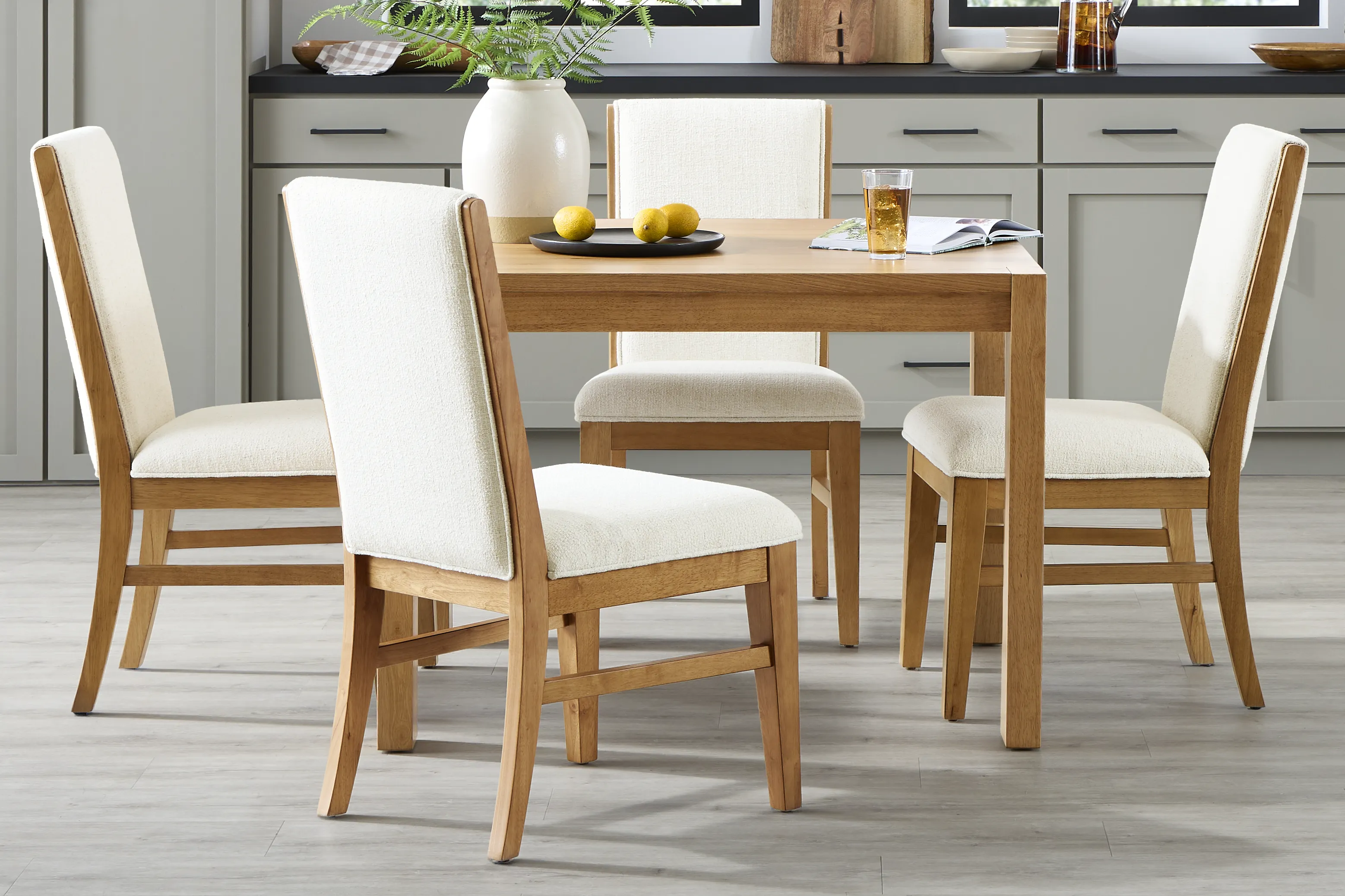 Ithaca Natural 5 Pc Square Dining Room with Upholstered Side Chairs - Thumbnail - Image 1