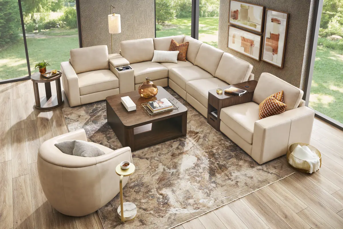 Almond Leather 8 Pc Venice Modular with Audio