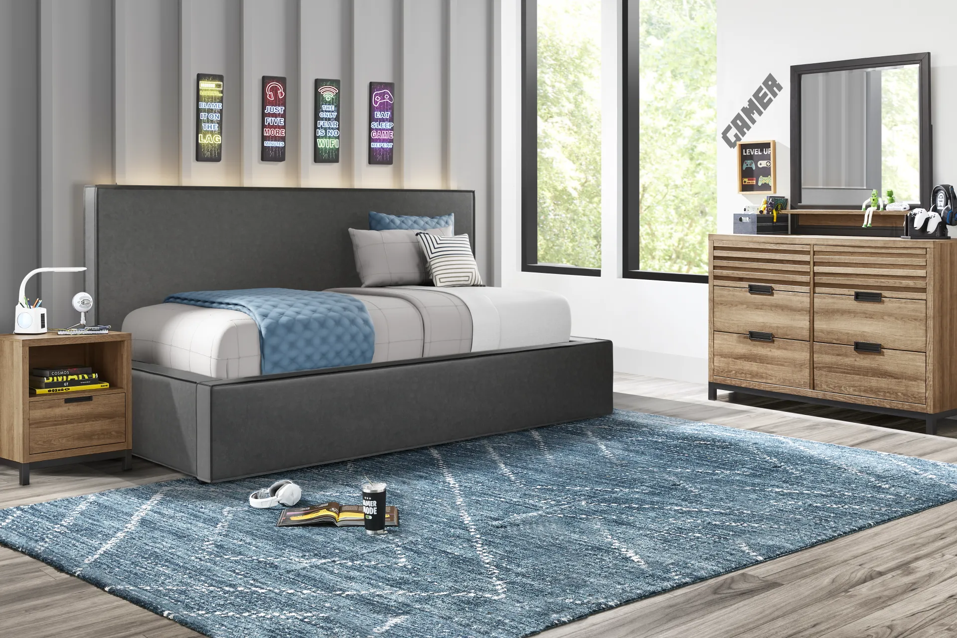 Kids Whitman Gray Twin Upholstered Lounge Bed - Image 1
