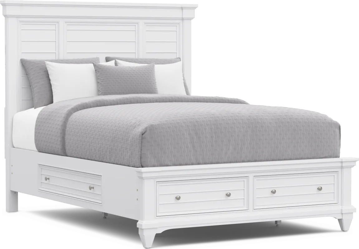 Hilton Head White 3 Pc Queen Panel Bed with Storage
