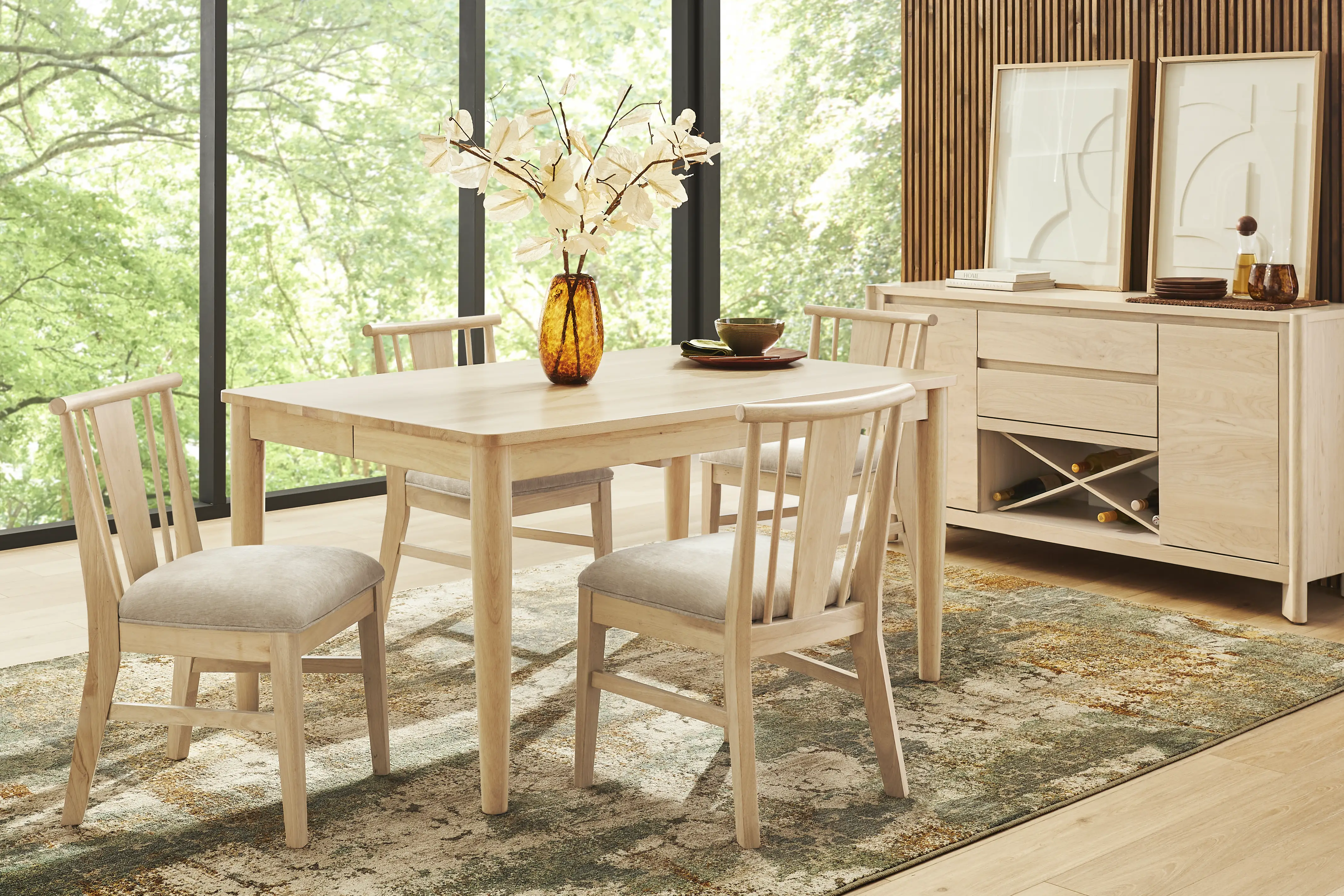 Julian Natural 5 Pc Dining Room with Spindle Back Chairs - Thumbnail - Image 1