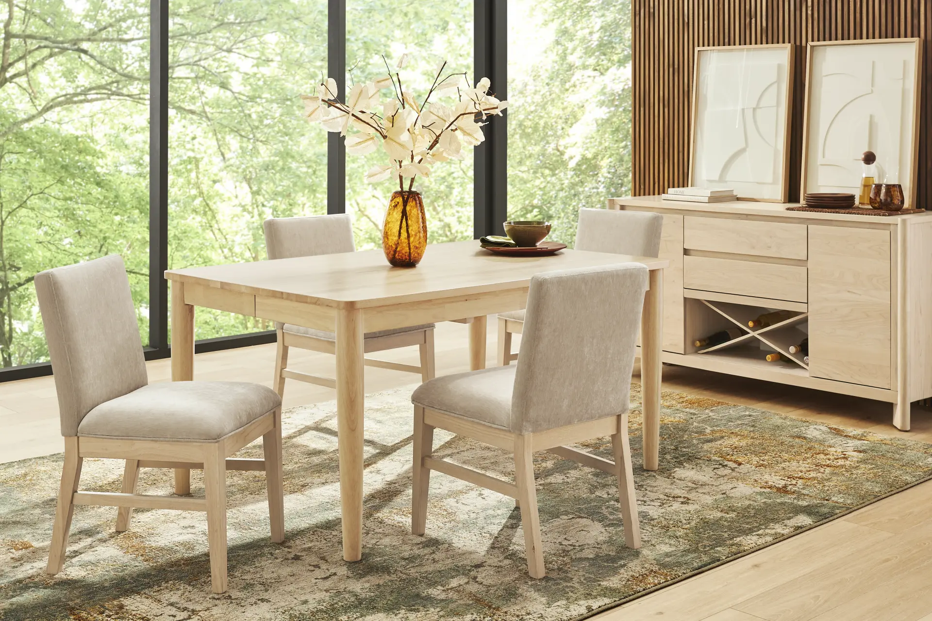 Julian Natural 5 Pc Dining Room with Cloud Upholstered Chairs