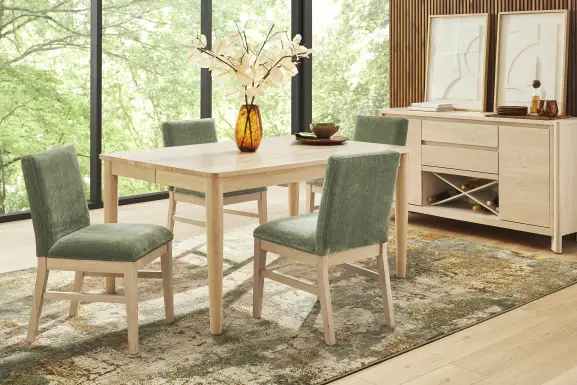 Julian Natural 5 Pc Dining Room with Green Upholstered Chairs