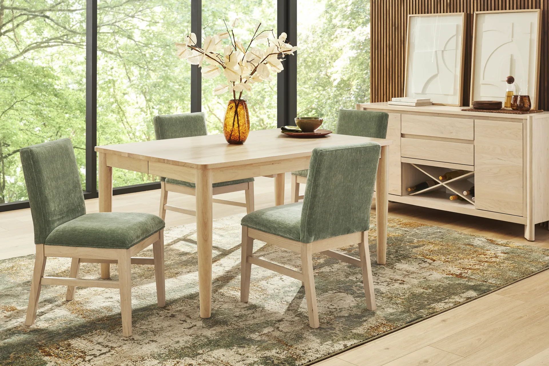 Julian Natural 5 Pc Dining Room with Green Upholstered Chairs - Image 1