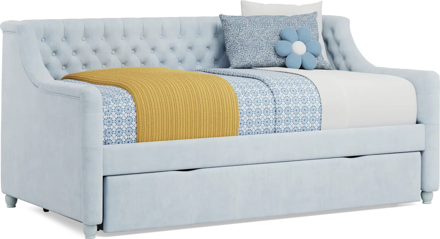 Alena Light Blue Twin Daybed with Twin Storage Trundle
